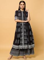 Cotton Black Festival Wear Digital Printed Readymade Kurta Set